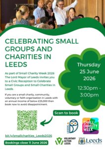 Poster advertising Lord Mayors celebration of small groups and charities in Leeds event on 25th June 2026